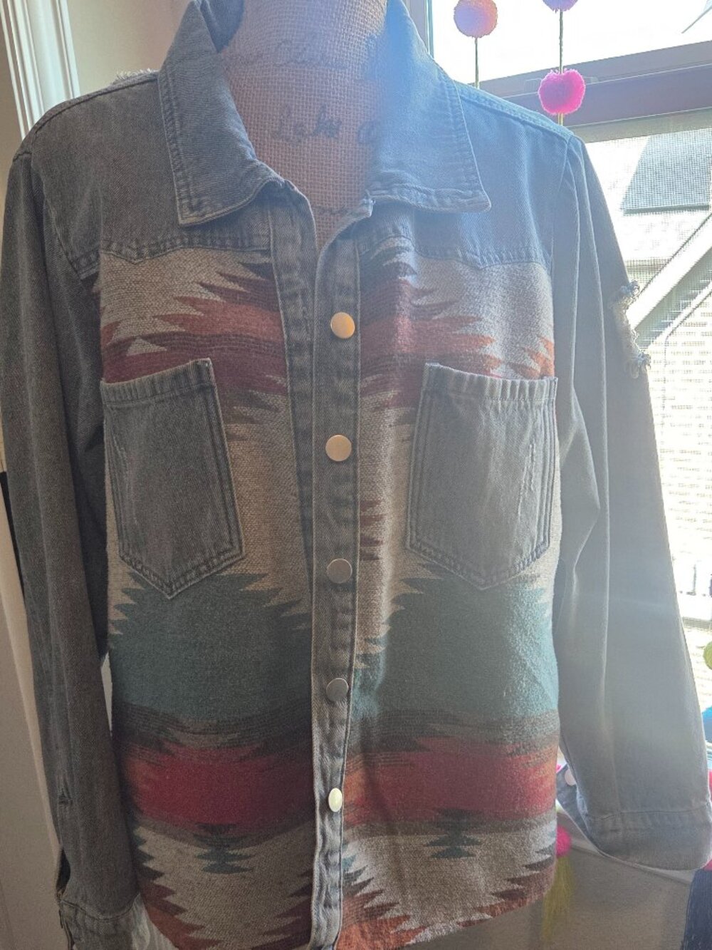 Rugged Aztec Denim Jacket